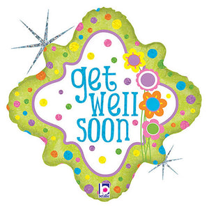 Betallic 18 inch FLOWERS & DOTS GET WELL SOON Foil Balloon 36203P-B-P