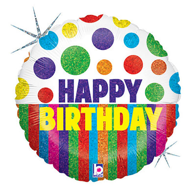 Betallic 18 inch HAPPY DOTS BIRTHDAY STRIPES Foil Balloon 86822P-B-P