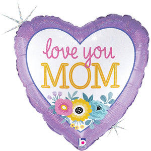 Betallic 18 inch LOVE YOU MOM FLOWERS Foil Balloon 26253-B-U