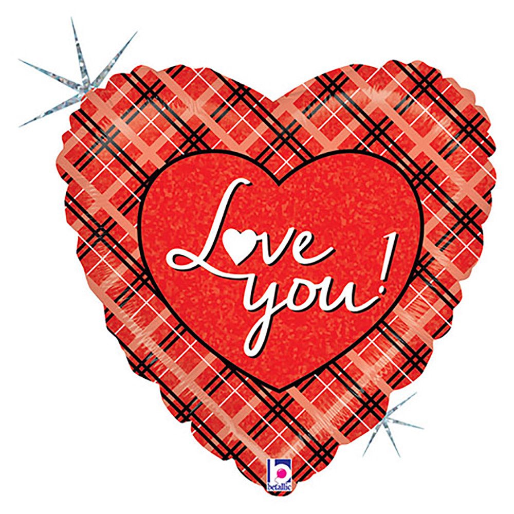 Betallic 18 inch LOVE YOU PLAID Foil Balloon 36211P-B-P