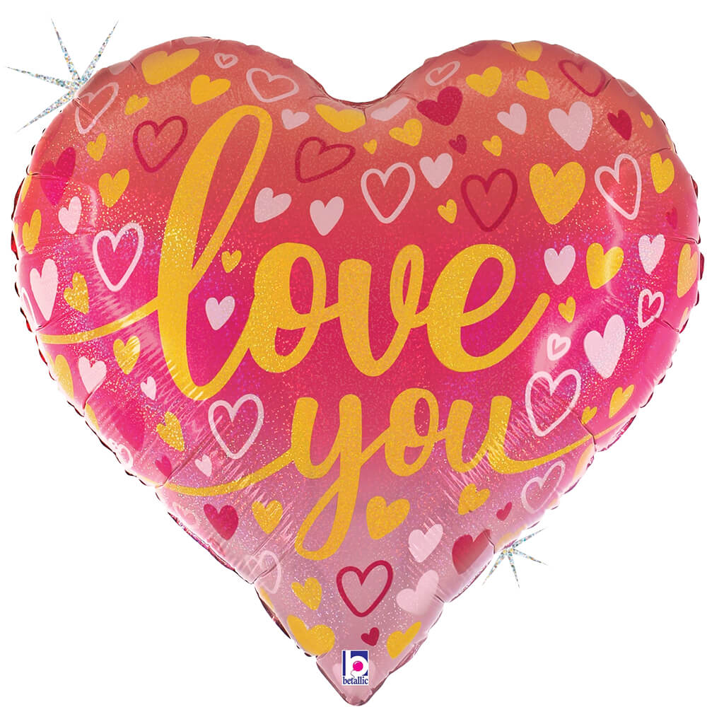 Betallic 23 inch OMBRE LOVE YOU HEART HOLOGRAPHIC Foil Balloon 25156-B-P