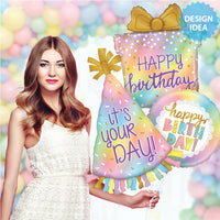 Betallic 27 inch OPAL BIRTHDAY PRESENT Foil Balloon 35959P-B-P