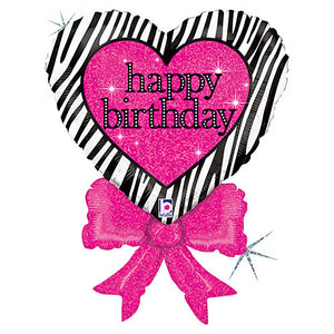 Betallic 30 inch BIRTHDAY ZEBRA HEART BOW Foil Balloon 85889P-B-P