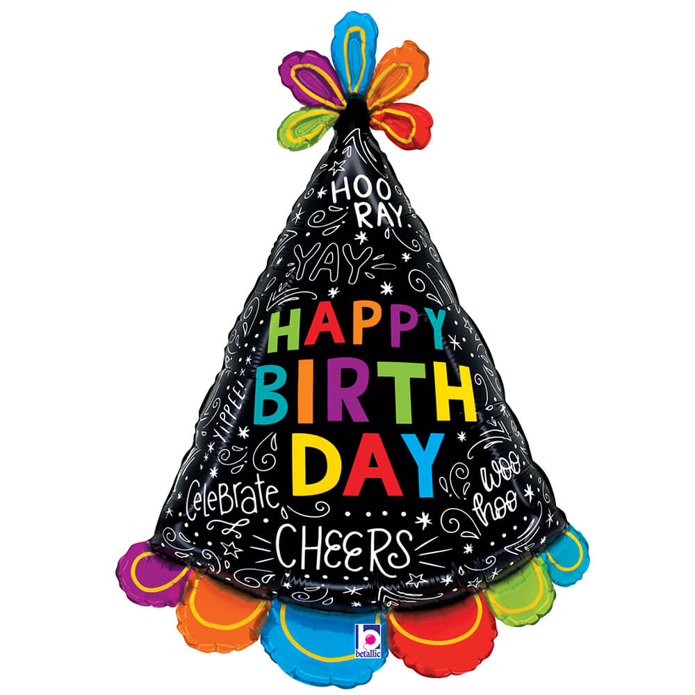 Betallic 31 inch BIRTHDAY HAT DOODLES Foil Balloon 25277P-B-P