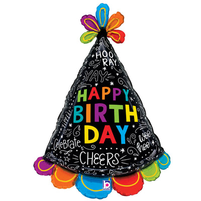 Betallic 31 inch BIRTHDAY HAT DOODLES Foil Balloon 25277P-B-P