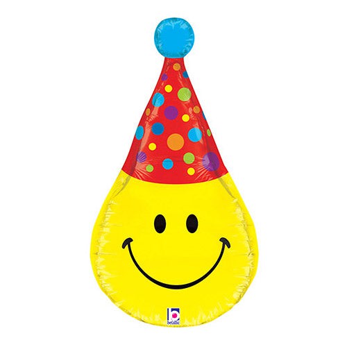 Betallic 33 inch DIMENSIONALS SMILEY PARTY HAT Foil Balloon 35256P-B-P