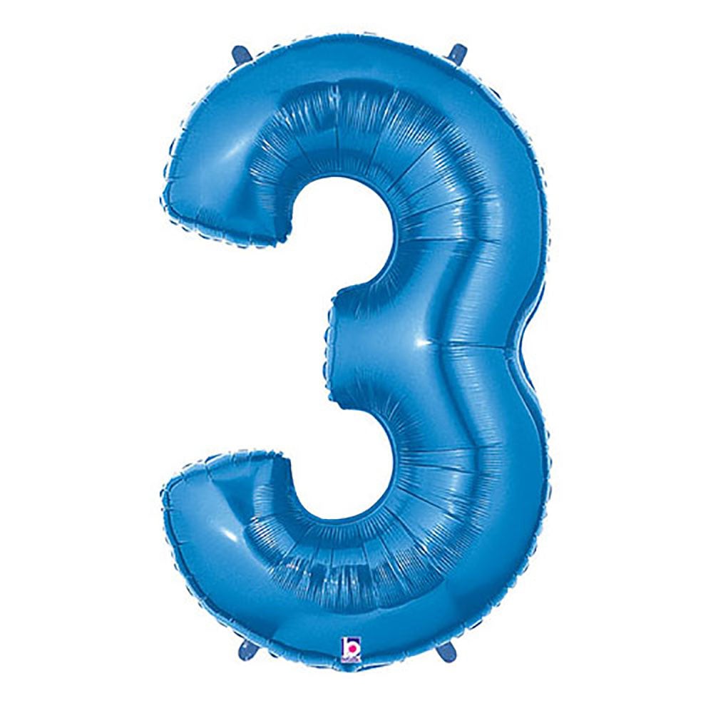 Betallic 40 inch NUMBER 3 - BLUE MEGALOON Foil Balloon 15843BP-B-P