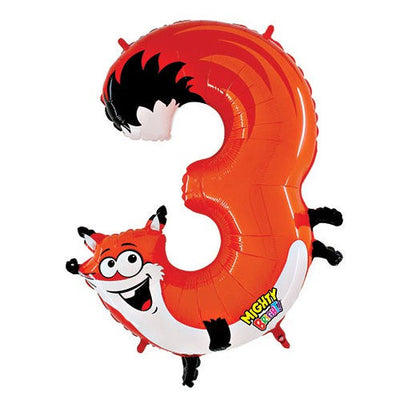 Betallic 40 inch NUMBER 3 - FOX ZOOLOON Foil Balloon 14943MP-B-P