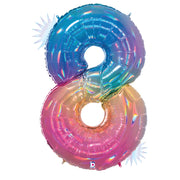 Betallic 40 inch NUMBER 8 - OPAL RAINBOW MEGALOON Foil Balloon 15848RWP-B-P