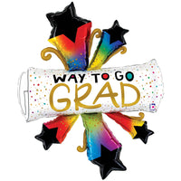 Betallic 42 inch BURSTING STARS GRAD DIPLOMA Foil Balloon 25262P-B-P