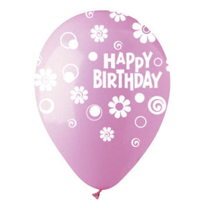 CTI 12 inch ALL-ROUND HAPPY BIRTHDAY DAISIES PINK Latex Balloons 95005104-C