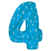 CTI 38 inch NUMBER 4 - BLUE SPARKLE Foil Balloon 433204-C-U