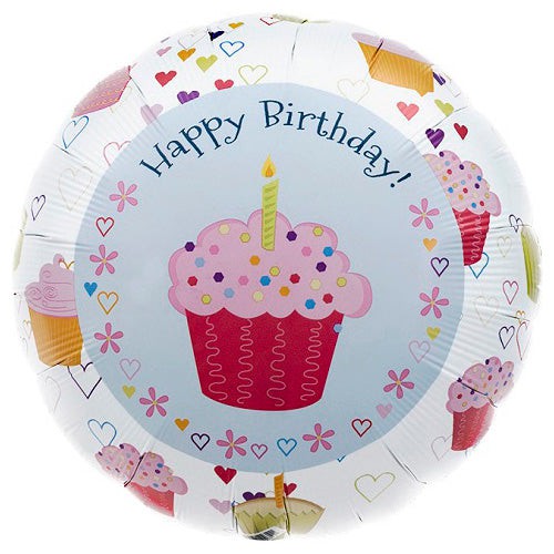 Northstar 18 inch CUPCAKE HEARTS BIRTHDAY Foil Balloon 00351-351-N-P