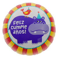 Northstar 18 inch HIPPO BIRDIE FELIZ CUMPLEANOS Foil Balloon 00348-N-U