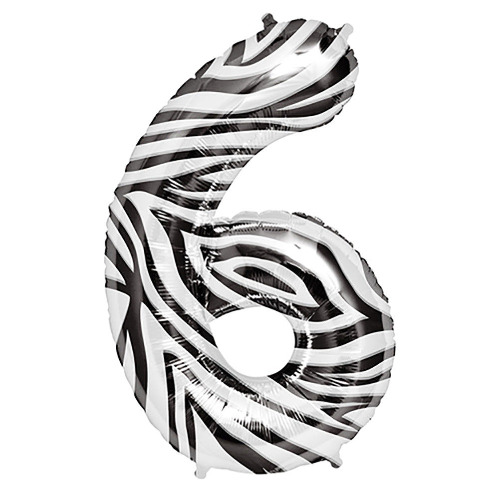 Northstar 34 inch NUMBER 6 - NORTHSTAR - ZEBRA Foil Balloon 00872-01-N-P