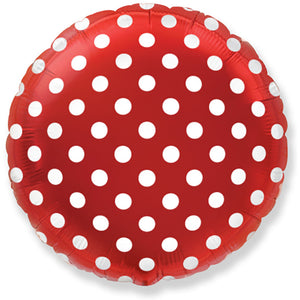 Party Brands 18 inch CIRCLE - RED WITH WHITE POLKA DOTS Foil Balloon 302998-PB-U