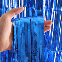 Party Brands 3ft X 6.5ft FOIL FRINGE CURTAIN - METALLIC BLUE Fringe Curtains 10142-PB