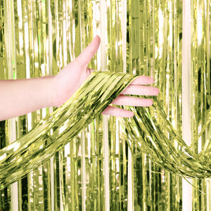 Party Brands 3ft X 6.5ft FOIL FRINGE CURTAIN - METALLIC LIGHT GREEN Fringe Curtains 10222-PB