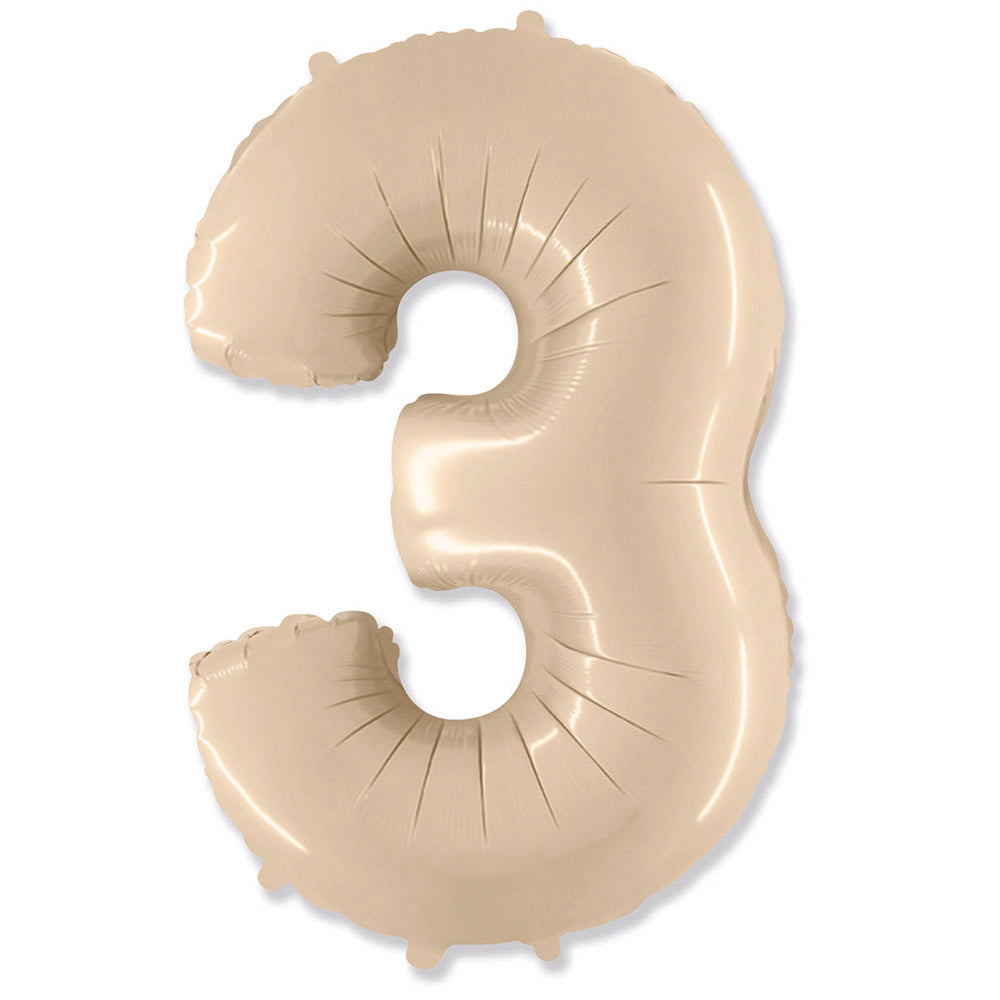 Party Brands 42 inch NUMBER 3 - PARTY BRANDS - SATIN CREAM Foil Balloon 315912-PB-U