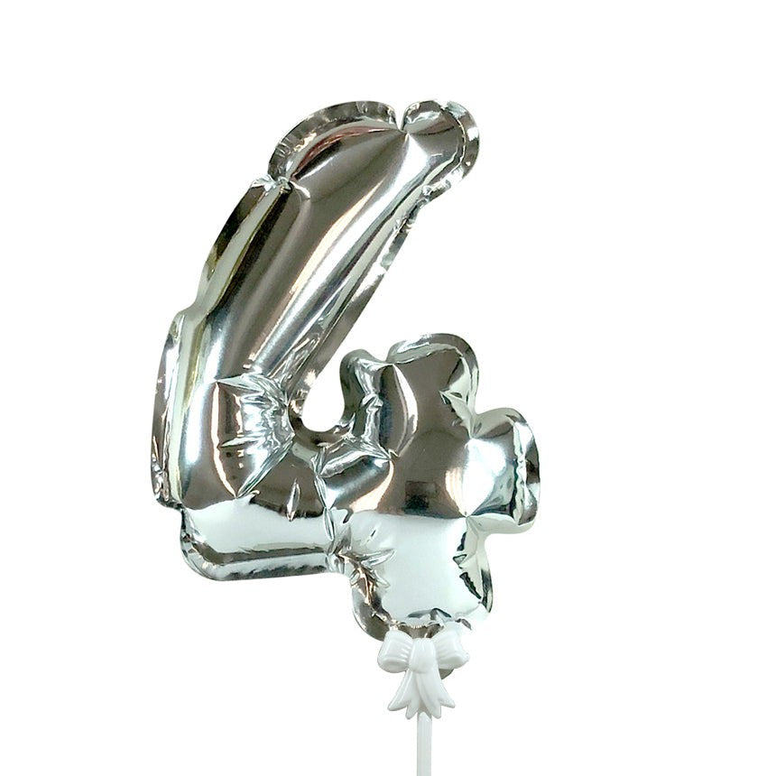 Party Brands 7 inch SELF-INFLATING NUMBER 4 - SILVER Foil Balloon 00884-PB-P