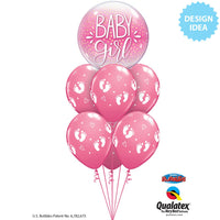 Qualatex 11 inch BABY FOOTPRINTS & HEARTS - ROSE Latex Balloons 43418-Q