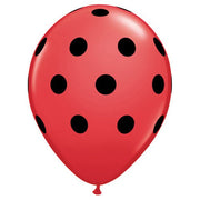 Qualatex 11 inch BIG POLKA DOTS - RED W/ BLACK INK Latex Balloons 37221-Q