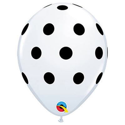 Qualatex 11 inch BIG POLKA DOTS - WHITE WITH BLACK INK Latex Balloons 42946-Q