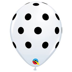 Qualatex 11 inch BIG POLKA DOTS - WHITE WITH BLACK INK Latex Balloons 42946-Q