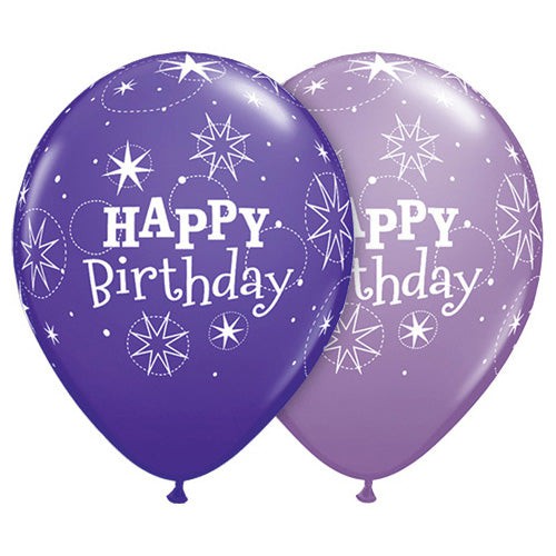 Qualatex 11 inch BIRTHDAY SPARKLE - PURPLE VIOLET & SPRING LILAC Latex Balloons 41410-Q