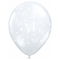 Qualatex 11 inch BUTTERFLIES-A-ROUND - DIAMOND CLEAR Latex Balloons