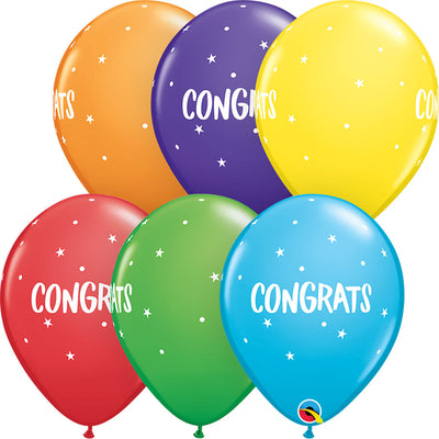 Qualatex 11 inch CONGRATS DOTS & STARS Latex Balloons