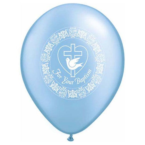 Qualatex 11 inch FOR YOUR BAPTISM DOVE - PEARL AZURE Latex Balloons 37142-Q