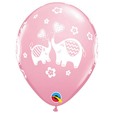 Qualatex 11 inch IT'S A GIRL ELEPHANTS - PINK Latex Balloons 45114-Q