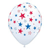 Qualatex 11 inch RED & BLUE STARS - WHITE Latex Balloons