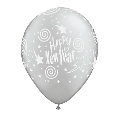 Qualatex 11 inch SILVER NEW YEAR'S SWIRLING STARS (6 PK) Latex Balloons 40569-Q-6