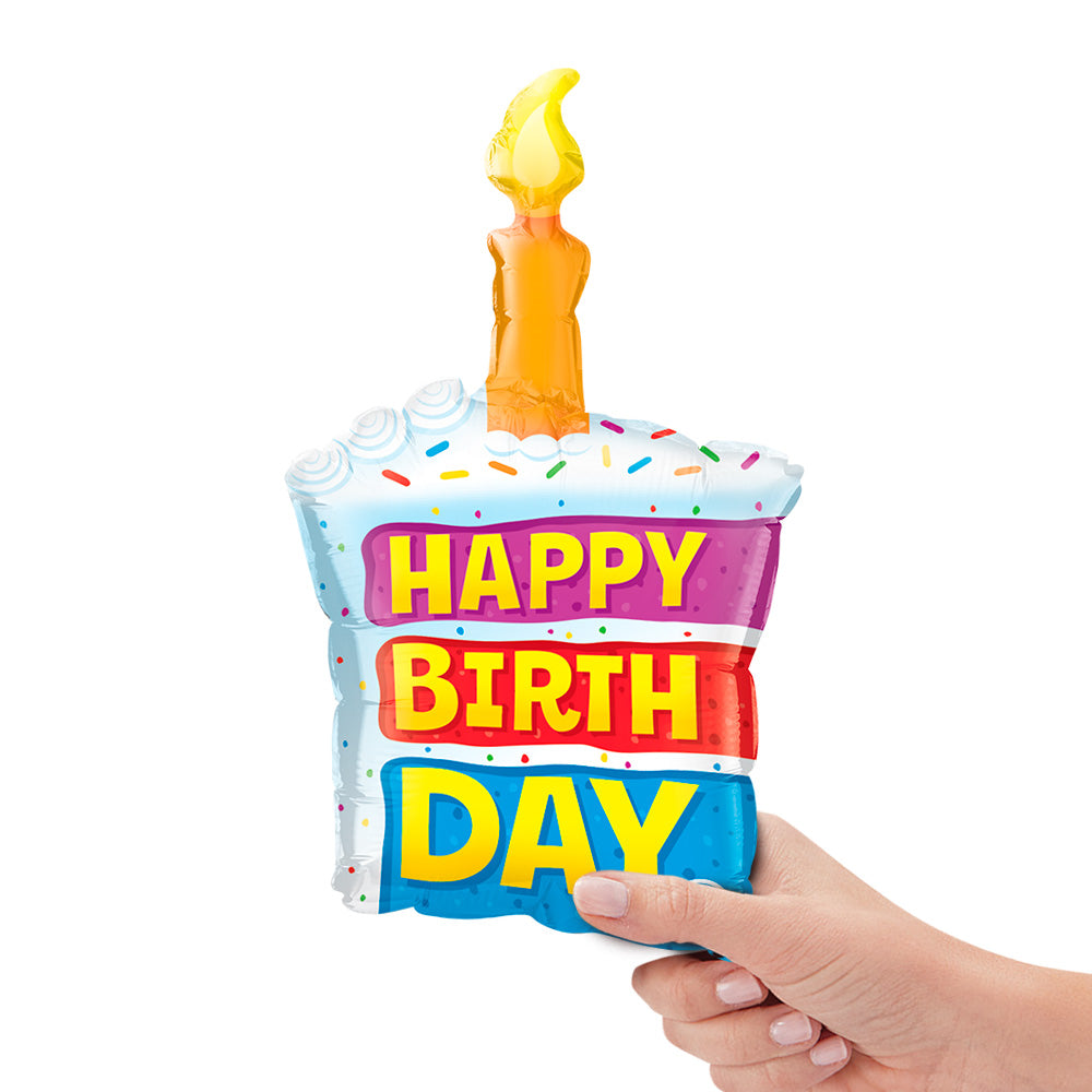 Qualatex 14 inch BIRTHDAY RAINBOW CAKE & CANDLE MINI SHAPE (AIR-FILL ONLY) Foil Balloon 25396-Q-U