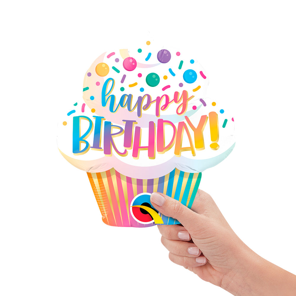 Qualatex 14 inch Mini Birthday Ombre Cupcake (Air-Fill Only) Foil Balloon 23977-Q-U