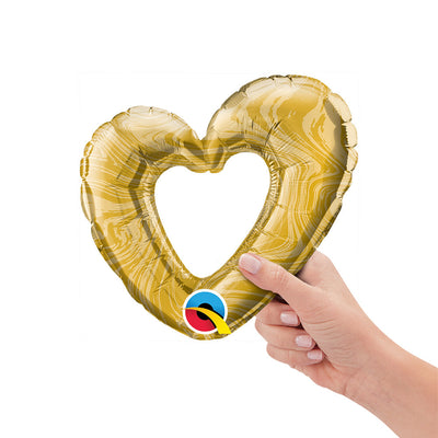 Qualatex 14 inch MINI OPEN MARBLE HEART GOLD (AIR-FILL ONLY) Foil Balloon 24712-Q-U