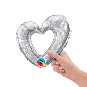 Qualatex 14 inch MINI OPEN MARBLE HEART SILVER (AIR-FILL ONLY) Foil Balloon 24713-Q-U