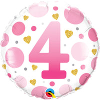 Qualatex 18 inch AGE 4 PINK DOTS Foil Balloon 23128-Q-P