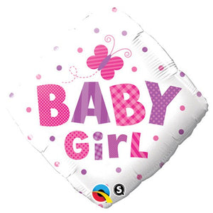 Qualatex 18 inch BABY GIRL DOTS & BUTTERFLY Foil Balloon