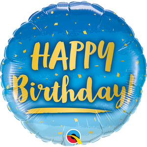 Qualatex 18 inch BIRTHDAY GOLD & BLUE Foil Balloon 78675-Q-U