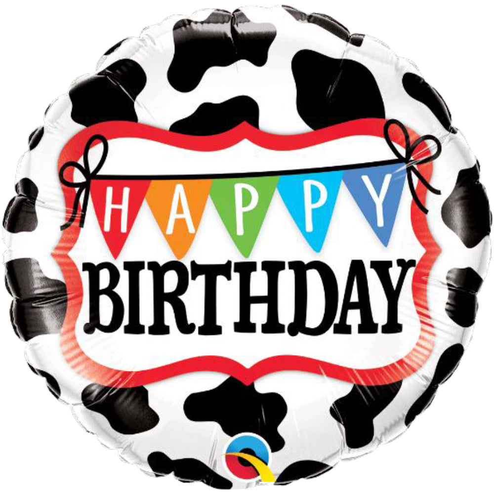 Qualatex 18 inch BIRTHDAY HOLSTEIN COW PATTERN Foil Balloon 26553-Q-P