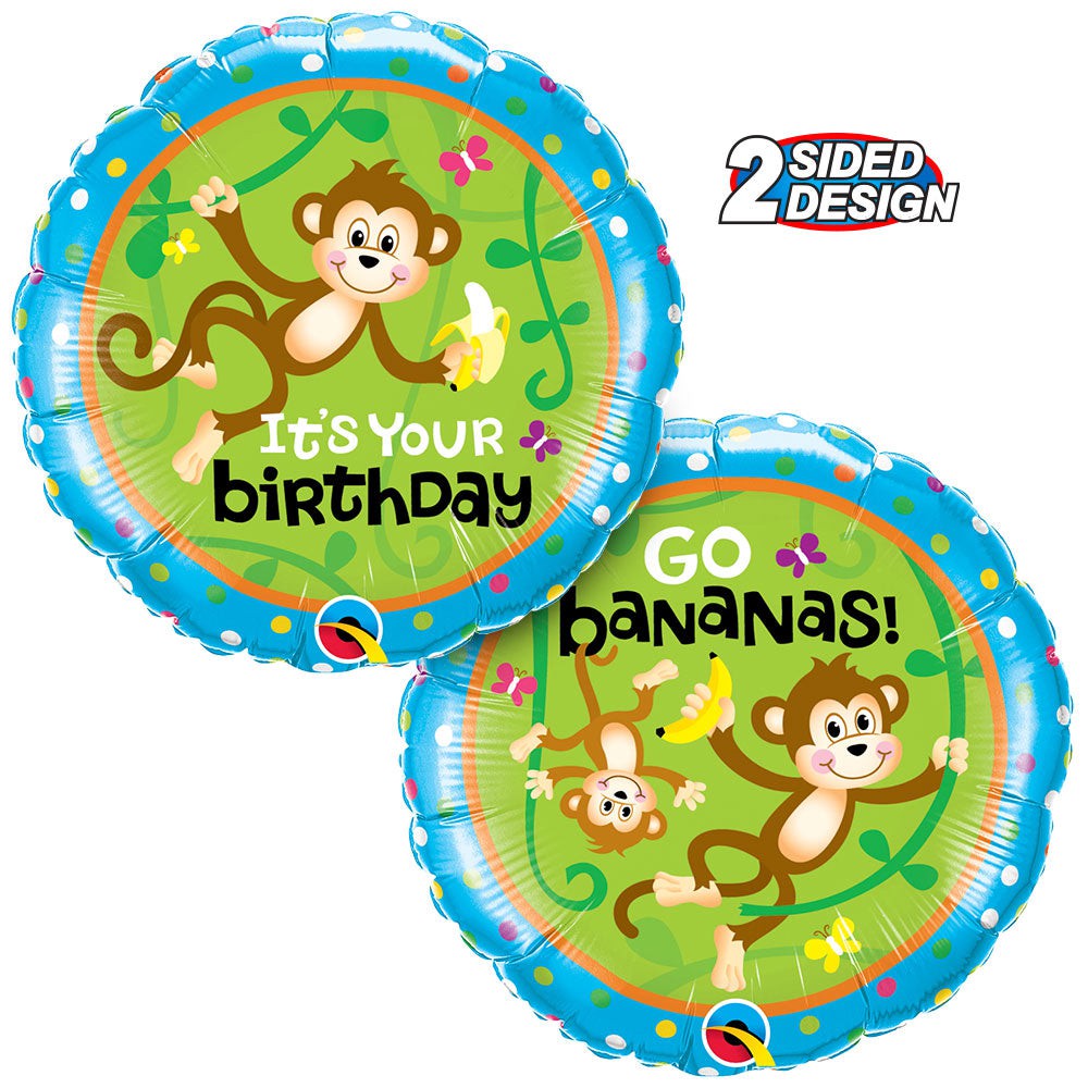 Qualatex 18 inch BIRTHDAY MONKEYS-GO BANANAS Foil Balloon