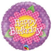 Qualatex 18 inch BIRTHDAY PINK DAISY PLAID Foil Balloon 43390-Q-U