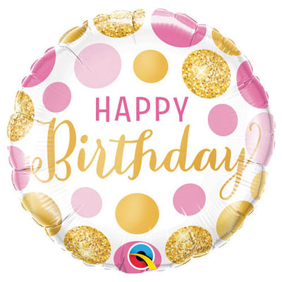 Qualatex 18 inch BIRTHDAY PINK & GOLD DOTS Foil Balloon