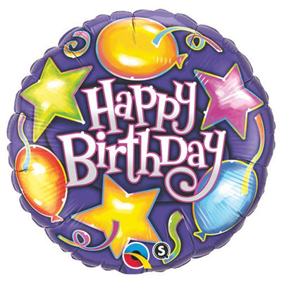 Qualatex 18 inch BIRTHDAY STARS & BALLOONS Foil Balloon 91286-Q-U