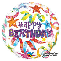 Qualatex 18 inch BIRTHDAY STARS & STREAMERS WHITE Foil Balloon