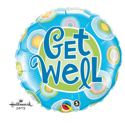 Qualatex 18 inch GET WELL BLUE DOTS Foil Balloon 60995-Q-P