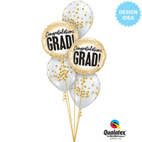 Qualatex 18 inch GRAD GOLD GLITTER DOTS Foil Balloon